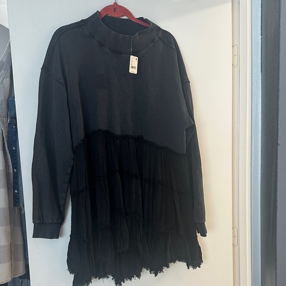 Free people Black Long Sleeve Tiered Dress. Mock turtle neck sweatshirt material